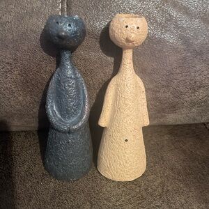 Whimsical Black and Tan  Candlesticks Set